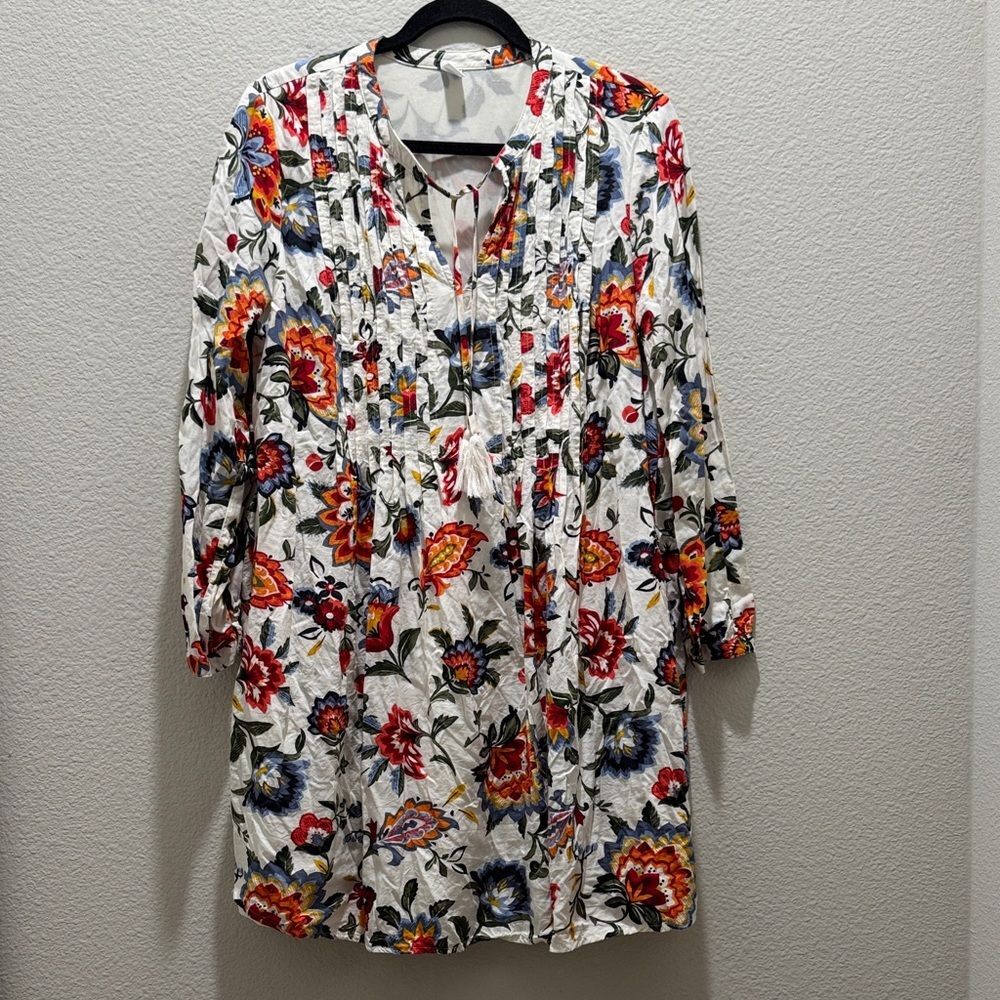 Boho Tassel-Tie Floral Swing Dress for Women Large EUC